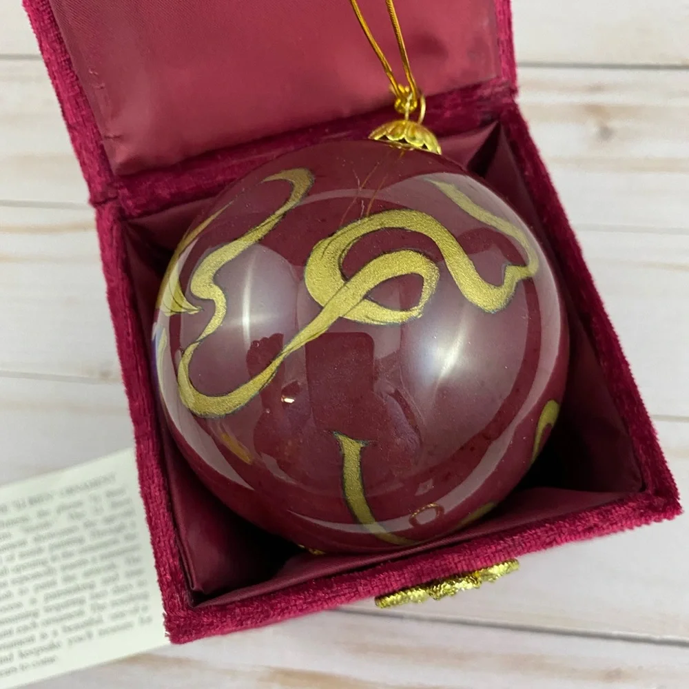 1999 Pier 1 Imports LI BIEN Angel Glass Ornament Burgundy & Gold in Box
